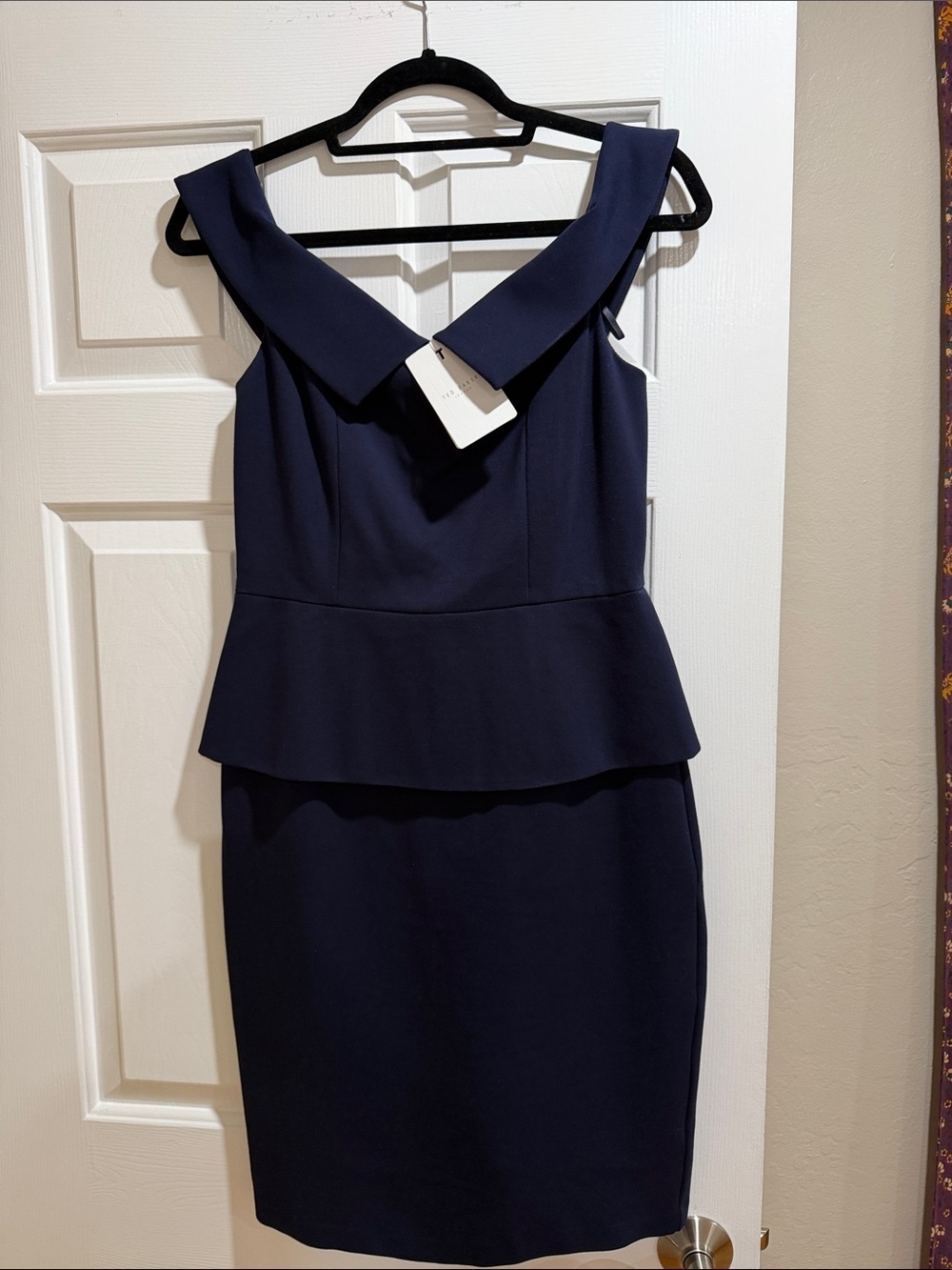 Ted Baker London Navy Off-Shoulder Peplum Midi Dress